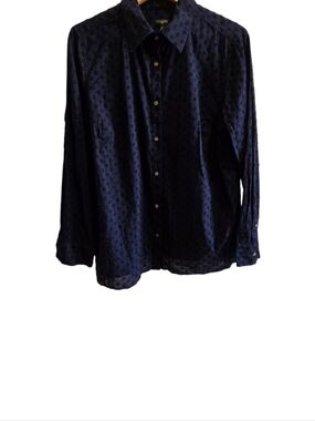 Talbots Womens Navy Dotted Swiss Button-Up Shirt